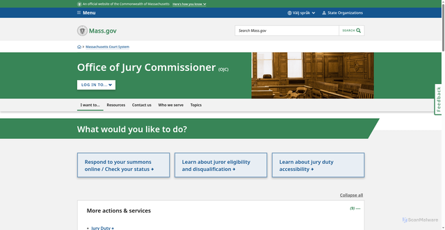 Security scan screenshot of https://www.mass.gov/courts/jury-info/