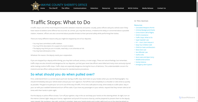 Security scan screenshot of https://www.wcsoga.com/traffic-stops-what-to-do.cfm