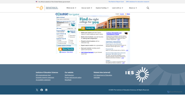 Security scan screenshot of https://nces.ed.gov/collegenavigator/