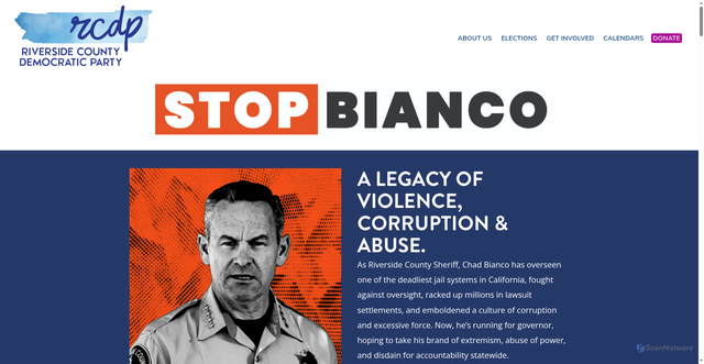 Security scan screenshot of https://www.riversidecountydemocrats.org/stop-bianco/