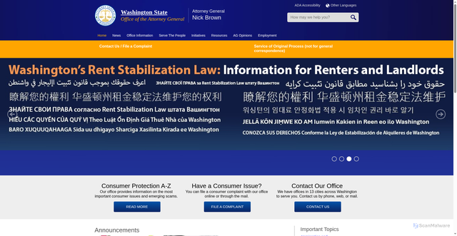 Security scan screenshot of https://www.atg.wa.gov/