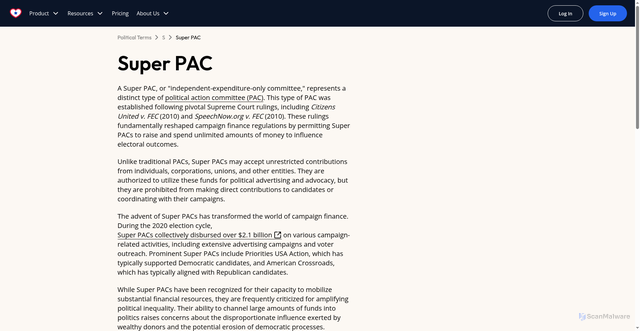 Security scan screenshot of https://goodparty.org/political-terms/super-pac