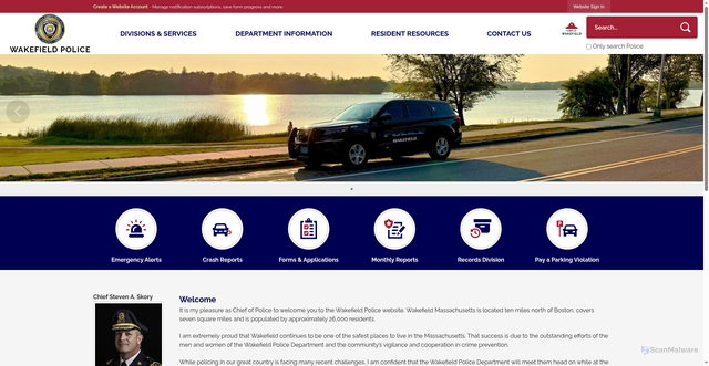 Security scan screenshot of http://www.wakefieldma.gov/160/Police