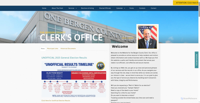 Security scan screenshot of https://www.bergencountyclerk.gov/
