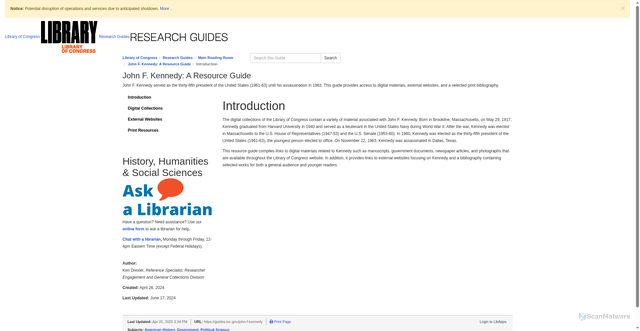Security scan screenshot of https://guides.loc.gov/john-f-kennedy