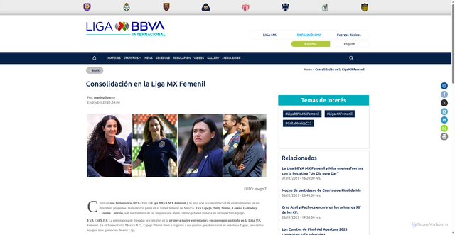 Security scan screenshot of https://subinternacional.ligamx.net/cancha/detallenoticia/41061/consolidacion-en-la-liga-mx-femenil