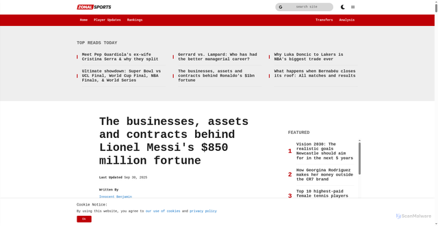 Security scan screenshot of https://www.zonalsports.com/net-worth/lionel-messi-net-worth-salary-houses-cars
