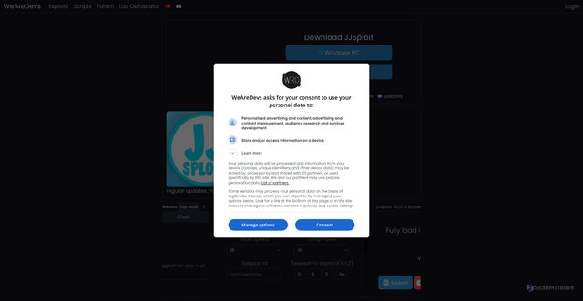 Security scan screenshot of https://wearedevs.net/d/JJSploit