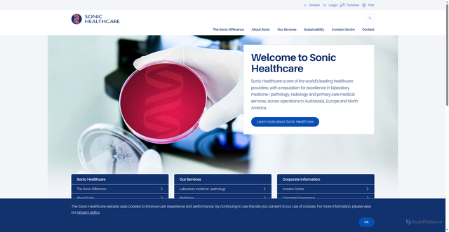 Security scan screenshot of https://www.sonichealthcare.com