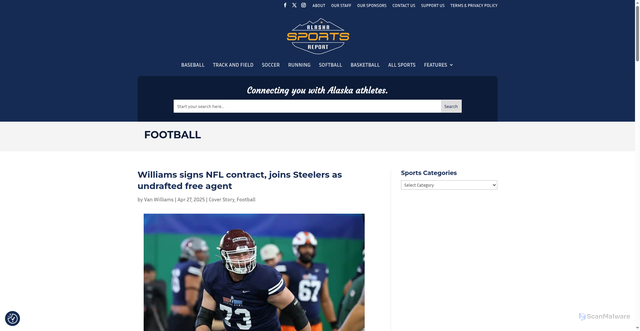 Security scan screenshot of https://alaskasportsreport.com/2025/04/williams-signs-nfl-contract-joins-steelers-as-undrafted-free-agent/
