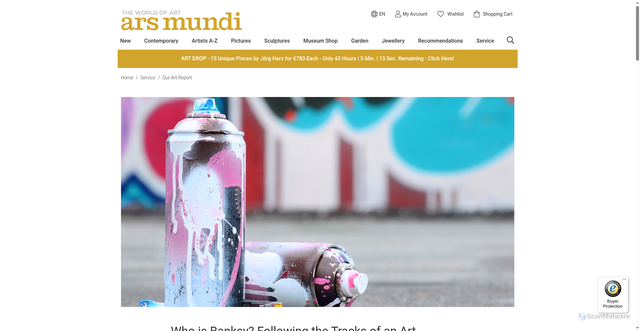 Security scan screenshot of https://www.arsmundi.de/en/service/our-art-report/who-is-banksy-following-the-tracks-of-an-art-phantom/