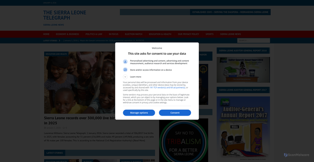 Security scan screenshot of https://www.thesierraleonetelegraph.com/