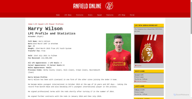 Security scan screenshot of https://www.anfield-online.co.uk/squad/harry-wilson-profile.html