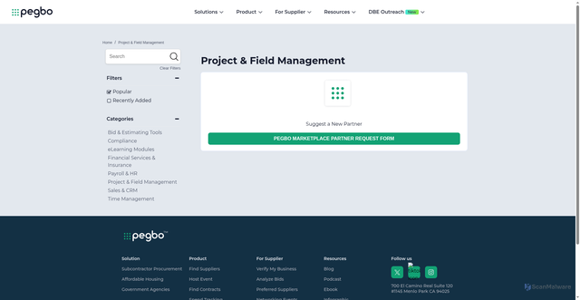 Security scan screenshot of https://marketplace.pegbo.com/t/categories/project?filters=3&sort_by=default