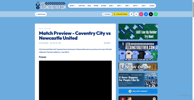 Security scan screenshot of https://letsallsingtogether.com/post/match-preview-coventry-city-vs-newcastle-united