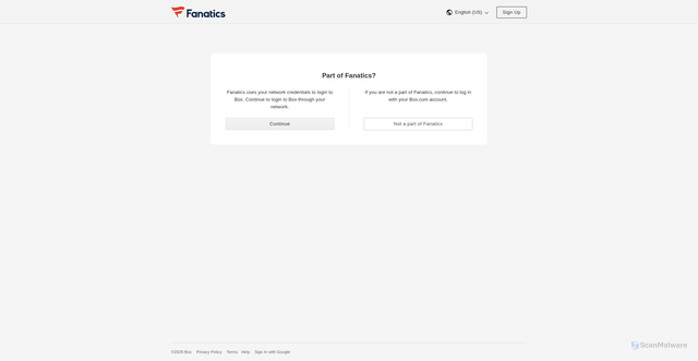 Security scan screenshot of https://fanatics.box.com