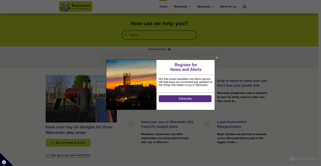 Security scan screenshot of http://www.worcester.gov.uk/