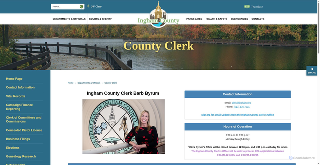 Security scan screenshot of https://clerk.ingham.org/departments_and_officials/county_clerk/