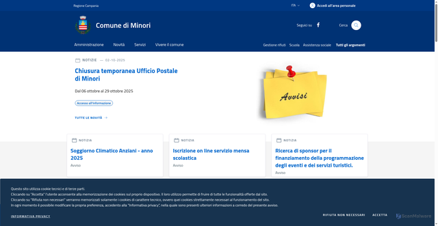 Security scan screenshot of https://www.comune.minori.sa.it/