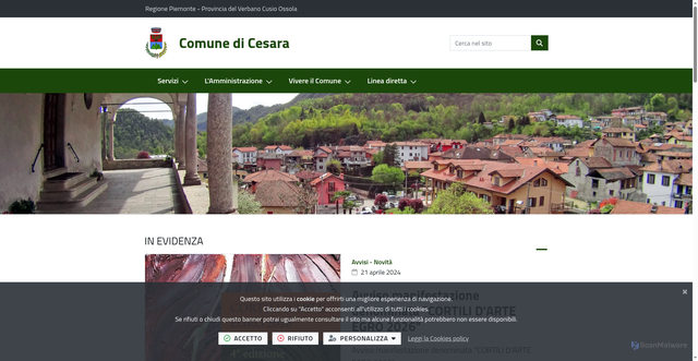 Security scan screenshot of https://www.comune.cesara.vb.it