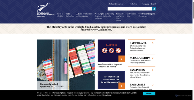 Security scan screenshot of https://www.mfat.govt.nz/