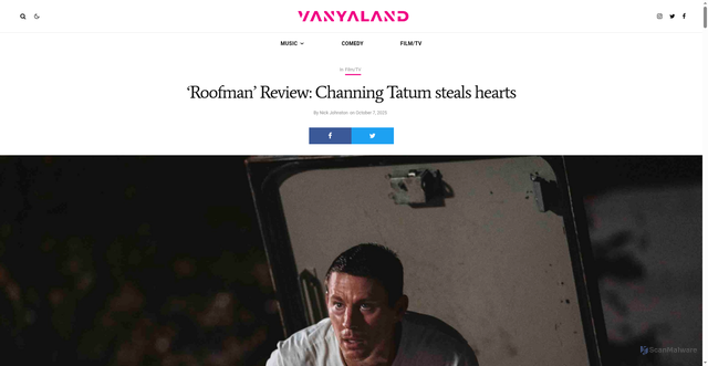 Security scan screenshot of https://vanyaland.com/2025/10/07/roofman-review-channing-tatum-steals-hearts/