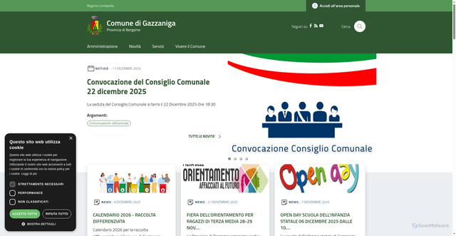 Security scan screenshot of https://www.comune.gazzaniga.bg.it/