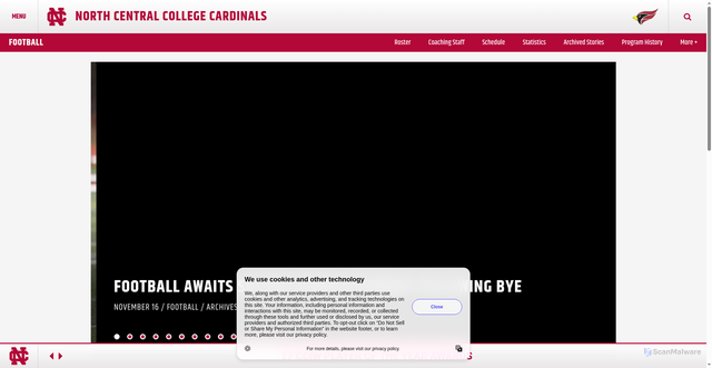 Security scan screenshot of https://northcentralcardinals.com/sports/football