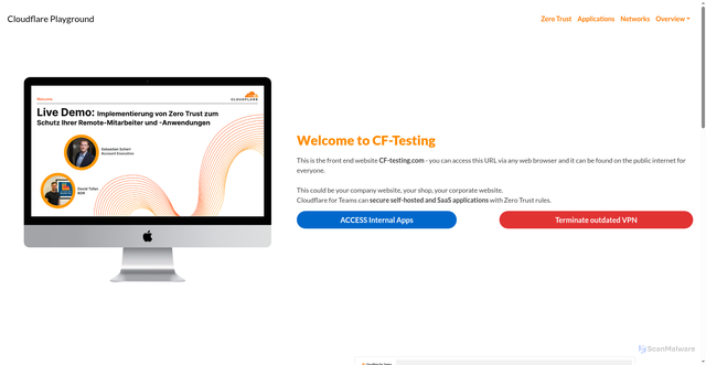 Security scan screenshot of https://security-cf-testing-com.pages.dev/access.html