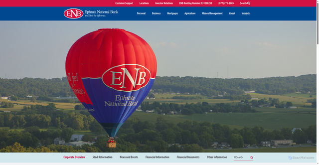 Security scan screenshot of https://enbfinancial.q4ir.com/corporate-overview/corporate-profile/default.aspx
