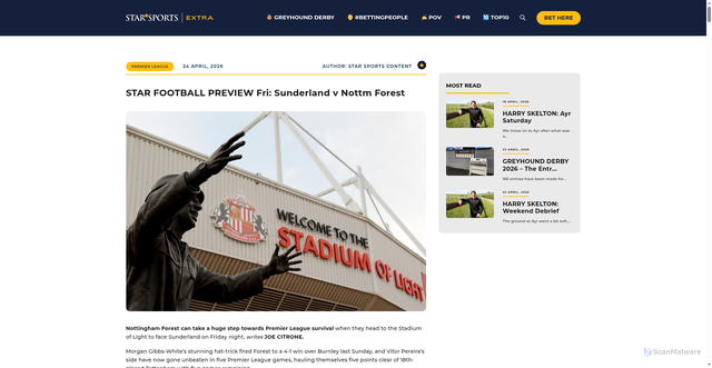 Security scan screenshot of https://www.starsportsbet.co.uk/star-football-preview-fri-sunderland-v-nottm-forest/