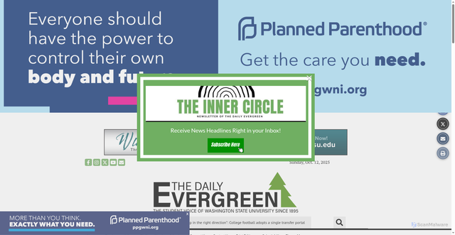 Security scan screenshot of https://dailyevergreen.com/191821/sports/abes-fantasy-football-sits-and-starts/