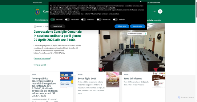 Security scan screenshot of https://www.comune.marianopoli.cl.it