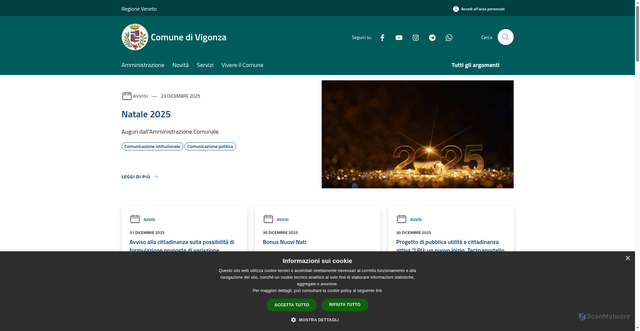 Security scan screenshot of https://www.comune.vigonza.pd.it/it