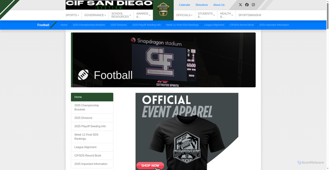 Security scan screenshot of https://www.cifsds.org/sports/fball/index