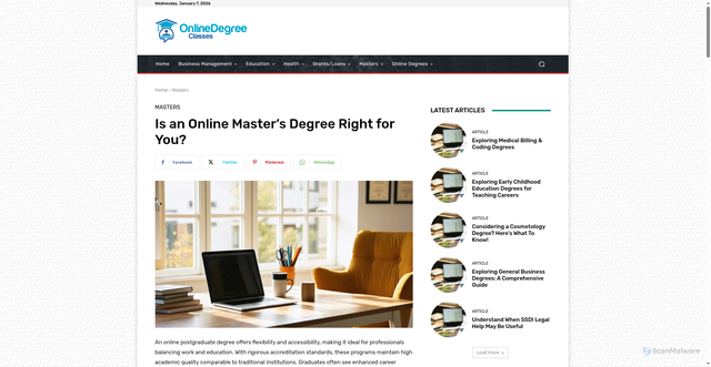 Security scan screenshot of https://onlinedegreeclasses.com/is-an-online-masters-degree-right-for-you/