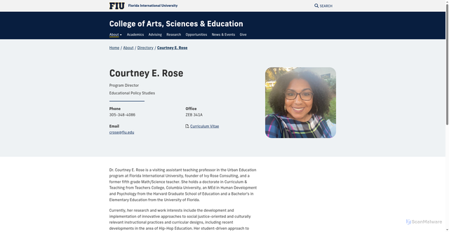 Security scan screenshot of https://case.fiu.edu/about/directory/profiles/rose-courtney.html