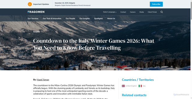Security scan screenshot of https://www.fragomen.com/insights/countdown-to-the-italy-winter-games-2026-what-you-need-to-know-before-travelling.html