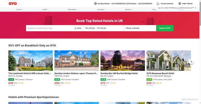 Security scan screenshot of https://www.oyorooms.com