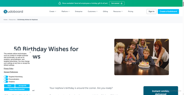 Security scan screenshot of https://www.kudoboard.com/blog/50-birthday-wishes-for-nephews/