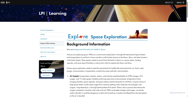 Security scan screenshot of https://www.lpi.usra.edu/education/explore/beyondEarth/background/