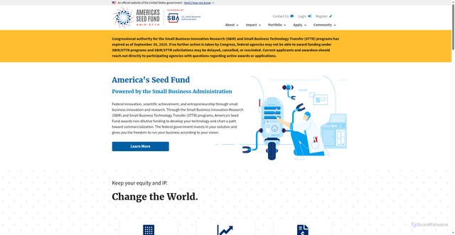 Security scan screenshot of https://www.sbir.gov/