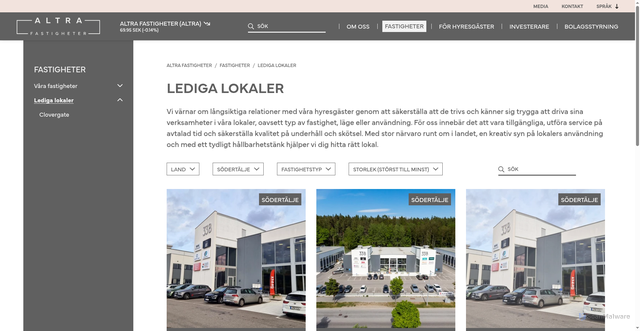 Security scan screenshot of https://www.altra.se/sv/fastigheter/lediga-lokaler/?municipality=sodertalje