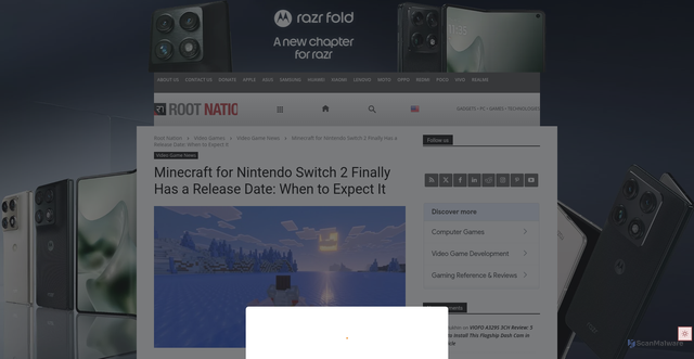 Security scan screenshot of https://root-nation.com/en/games-en/game-news-en/en-minecraft-for-switch-2-release-date/