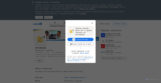 Security scan screenshot of https://pe.linkedin.com/company/aerodiana