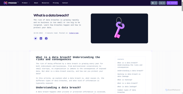 Security scan screenshot of https://moxso.com/blog/what-is-a-data-breach
