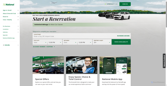 Security scan screenshot of https://nationalcar.com