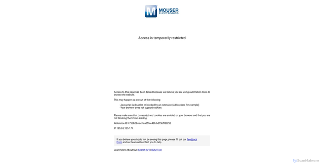 Security scan screenshot of https://nl.mouser.com