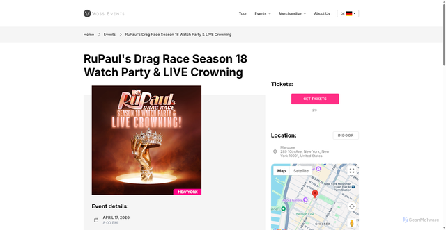 Security scan screenshot of https://www.vossevents.com/event/rupauls-drag-race-finale/