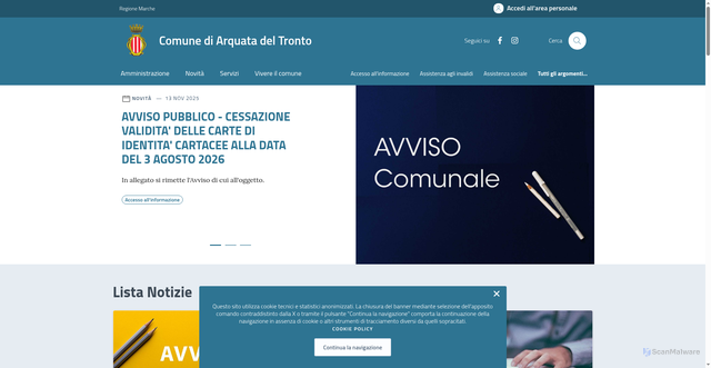 Security scan screenshot of https://comune.arquatadeltronto.ap.it/